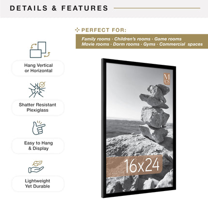 MCS Everline Collection 16x24 Poster Frame Black, Vertical & Horizontal Wall Hanging Large Picture Frame for Photos, Posters & Art Prints (1-Pack) 🍁 All In One Marketplace Canada