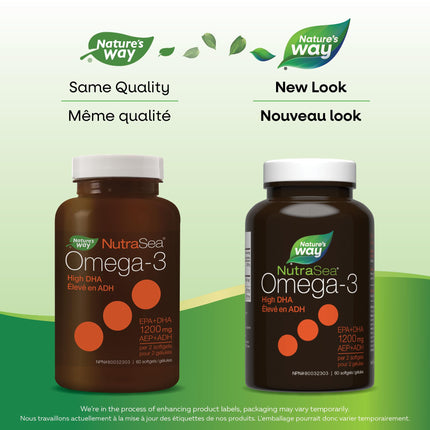 Nature's Way NutraSea DHA 2X Concentrated Omega 3 Softgels Supplement – Fresh Mint Flavour – Brain & Eye Support for Adults and Kids Ages 14+ – 500mg DHA, 60 Softgels 🍁 All In One Marketplace Canada