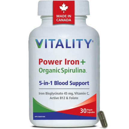 VITALITY Power Iron Supplement 45 mg – Gentle Iron, Vitamin C, B12 & Folate