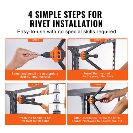 VEVOR 16" Rivet Nut Tool, Labor-Saving Rivnut Tool Kit with 13PCS Metric & SAE Mandrels, 186PCS Rivet Nuts,M3, M4, M5, M6, M8, M10, M12, 1/4-20, 5/16-18, 3/8-16,1/2-13, 8-32, 10-24 with Carrying Case 🍁 All In One Marketplace Canada