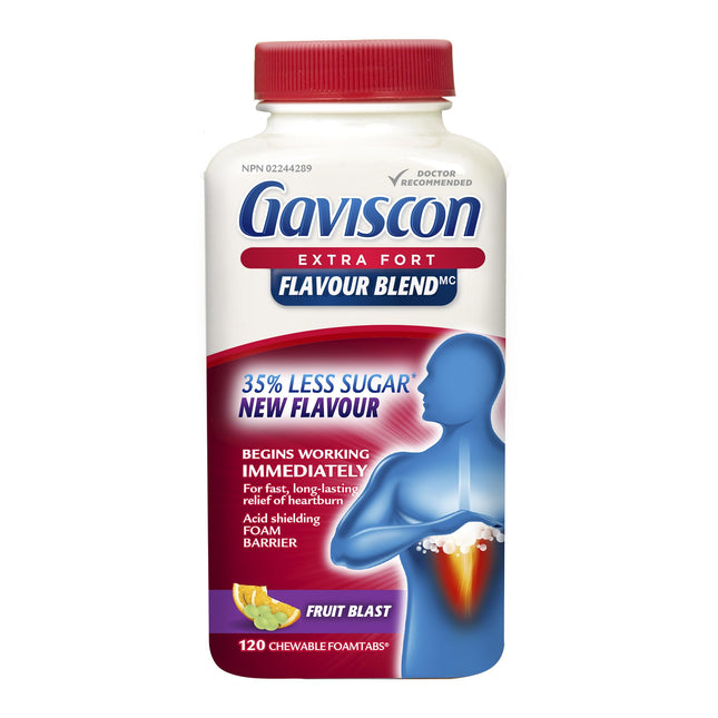 Gaviscon Extra Strength Fruit Blast Antacid Tablets – 120 Count