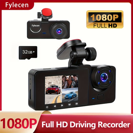 4K 3-channel dash cam with wide angle, night vision, parking mode, and 32GB card included.