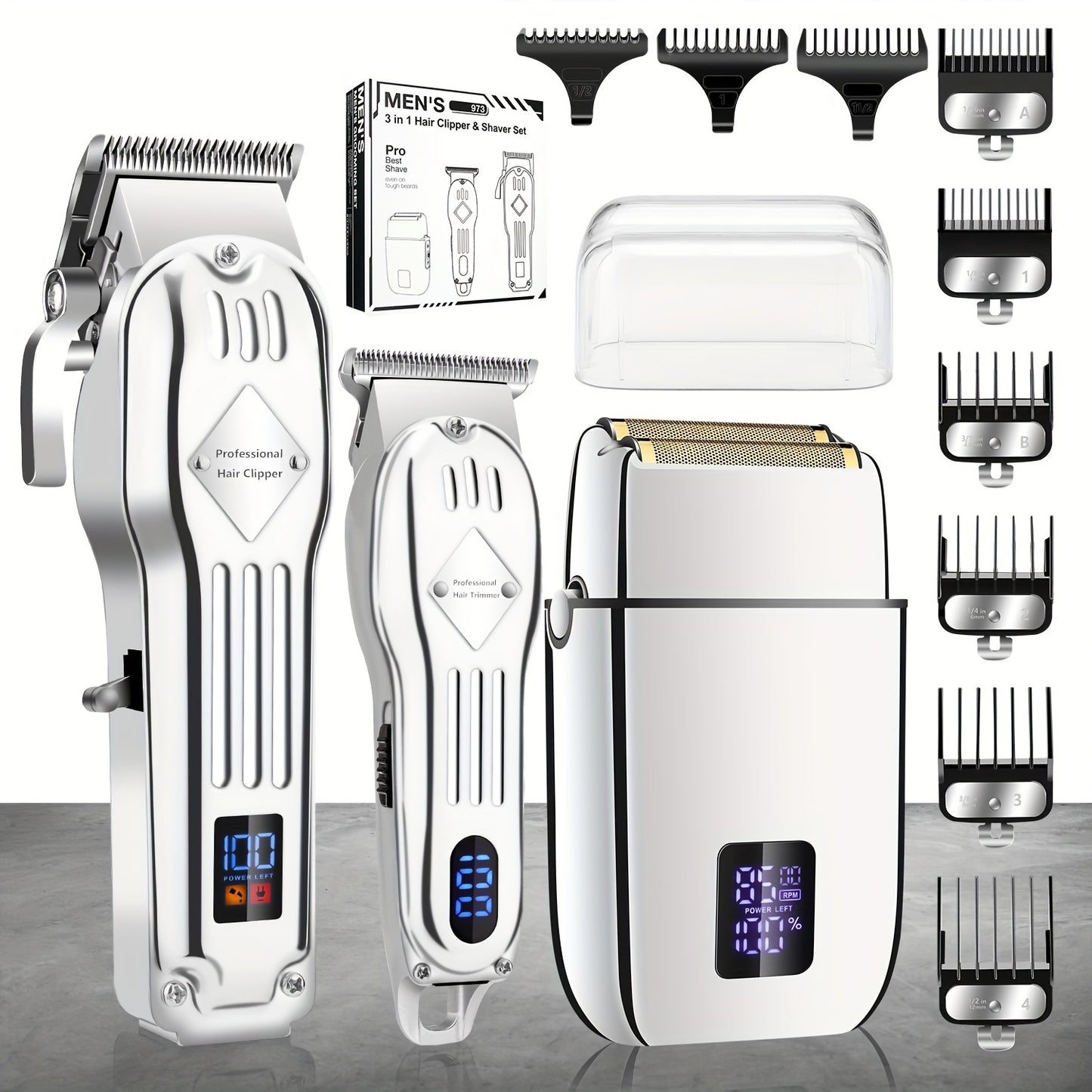 A Set Of 3 Electric Hair Clippers, All In Golden Color, Professional Electric