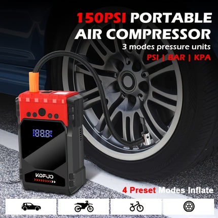 7-in-1 Car Battery Starter Kit | 150 PSI Air Compressor, 6000A