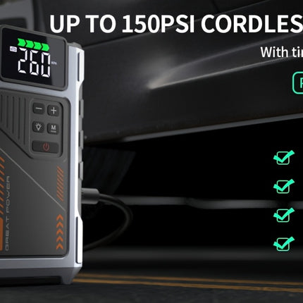 Portable Car Jump Starter with Air Compressor, 5-in-1 6000A