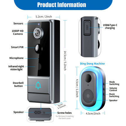 Wireless Doorbell Camera Plus, Door Bell With PIR Sensor And Human Motion Detection