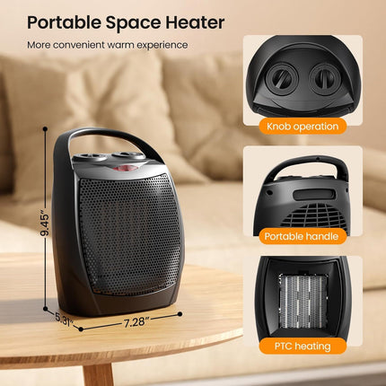 DIBELLAY Portable Ceramic Space Heater – 750W/1500W, Safe & Adjustable
