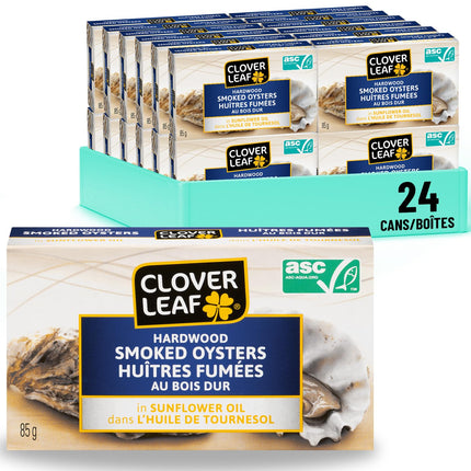 Clover Leaf Smoked Oysters In Sunflower Oil, 85g, 24 Count