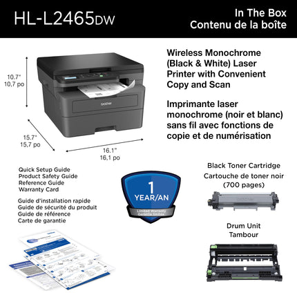 Brother HL-L2465DW Monochrome Laser Printer, Wireless