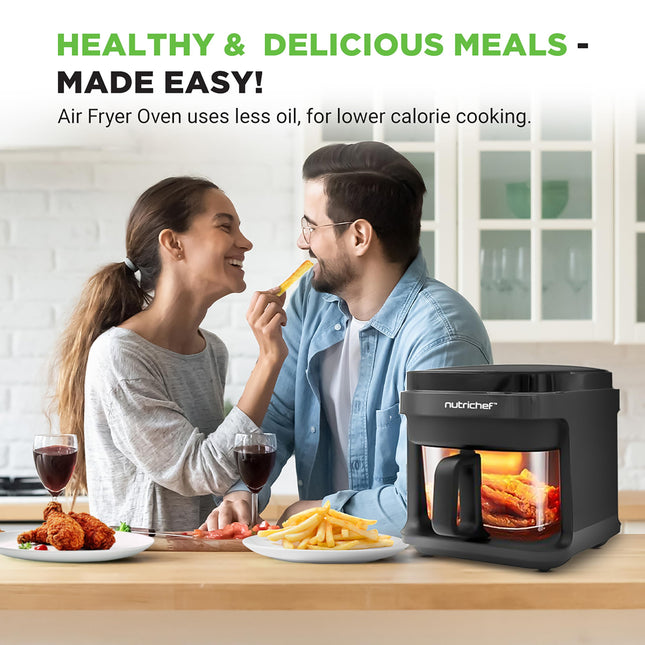 Nutrichef 5.8 Qt Air Fryer – 8-in-1, Transparent Fry Bowl