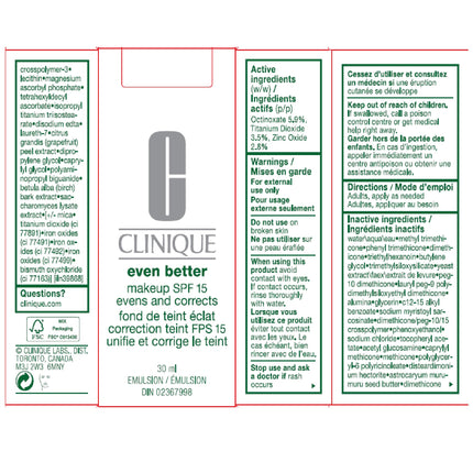 Clinique Even Better Makeup Medium Coverage Foundation Broad Spectrum SPF 15 | Evens Skin Tone + Reduces Dark Spots, Cream Chamois 🍁 All In One Marketplace Canada