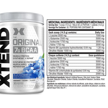 Scivation XTEND Original BCAA Powder | Sugar Free Post Workout Muscle Recovery Drink with Amino Acids | 7g BCAAs for Men & Women | 30 Servings, Blue Raspberry Ice 🍁 All In One Marketplace Canada