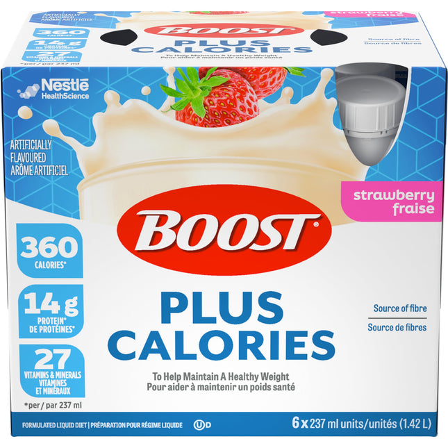 BOOST PLUS Strawberry Nutrition Drink – 6x237ml, Case of 4