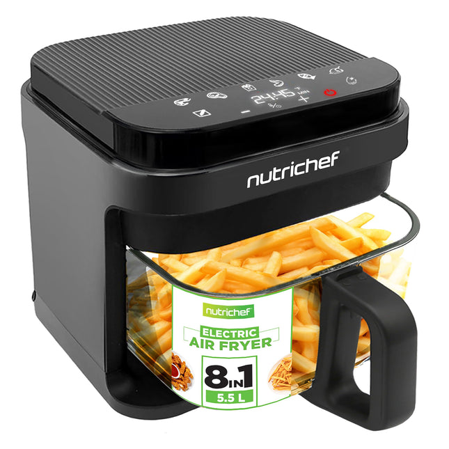 Nutrichef 5.8 Qt Air Fryer – 8-in-1, Transparent Fry Bowl