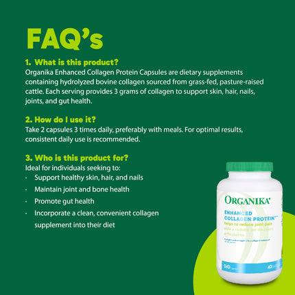 Organika Enhanced Collagen Protein Capsules - For Healthy Hair, Skin, Nails, Joints - Hydrolyzed For Better Absorption – Grass-Fed, Non-GMO - 240 Capsules 🍁 All In One Marketplace Canada