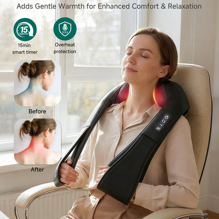 Snailax Shiatsu Neck Massager with Heat, 8 Kneading Nodes for Shoulders 🍁 All In One Marketplace Canada