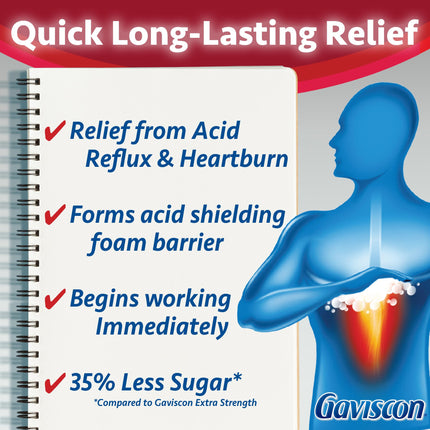 Gaviscon Extra Strength Flavour Burst Tablets - 120 Count - Chewable Foaming Antacid Tablets for Day and Night Heartburn Relief, Acid Reflux and GERD Relief, Fruit Blast - Free of Aluminum, Lactose and Gluten 🍁 All In One Marketplace Canada