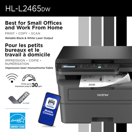 Brother HL-L2465DW Monochrome Laser Printer, Wireless