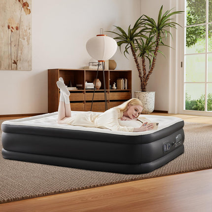 Sweetcrispy Twin Air Mattress, 18" Inflatable Blow Up Airbed with Built-in High Capacity Pump, Double Height, Non-Slip Bottom Design, Weight Capacity 660 lbs Air Bed for Home or Camping 🍁 All In One Marketplace Canada