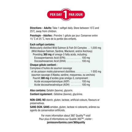 Jamieson Wild Salmon and Fish Oil 1,000 mg Softgels, Value Size, Supports Heart and Brain Health. With Wild Alaskan Salmon, Menhaden, EPA and DHA, Non-GMO, Gluten-Free, 280 Count, Proudly Canadian 🍁 All In One Marketplace Canada