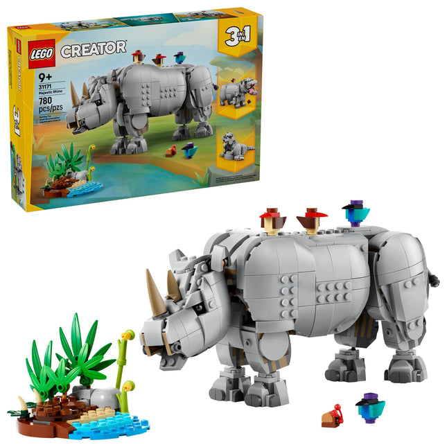 LEGO Creator 3 in 1 Wild Animals: Majestic Rhino - Building Toy for Boys & Girls, Ages 9+ - Gift for Birthdays - Kids Bedroom and Desk Decor - Build Rhino, Hippo, or Walrus - 31129 🍁 All In One Marketplace Canada