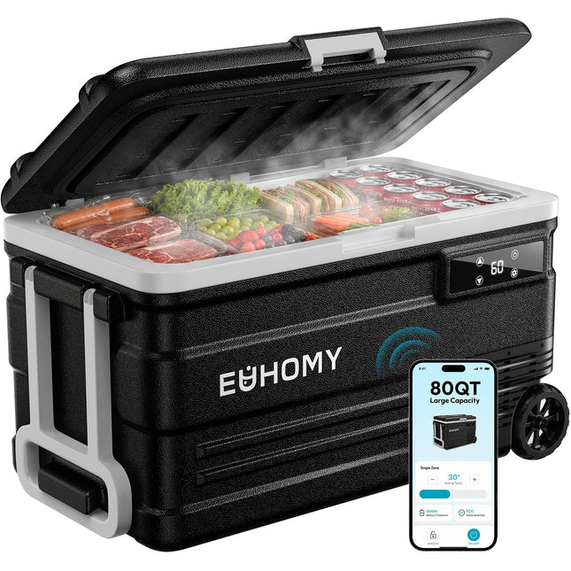 EUHOMY 12V Portable Refrigerator 80QT – App Control, Camping