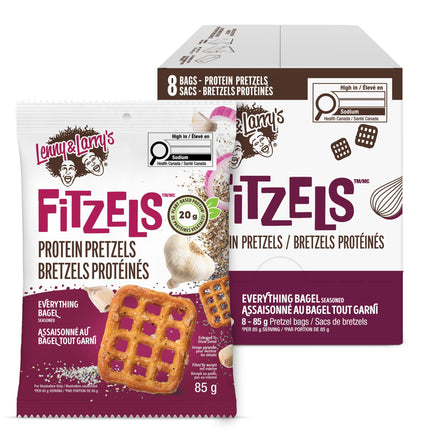 Lenny & Larry's Everything Bagel FITZELS – Savory Pretzel Snacks Incredibly Tasty, High Protein Salty, Vegan, 20g of Plant Based Protein (eight) Bags, 3 oz Each 🍁 All In One Marketplace Canada