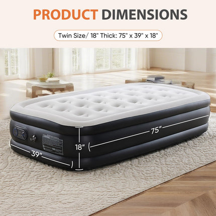 Sweetcrispy Twin Air Mattress, 18" Inflatable Blow Up Airbed with Built-in High Capacity Pump, Double Height, Non-Slip Bottom Design, Weight Capacity 660 lbs Air Bed for Home or Camping 🍁 All In One Marketplace Canada