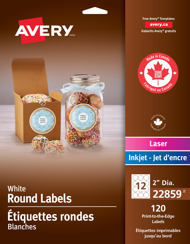 Avery Matte White Round Labels 2" – 120 Pack