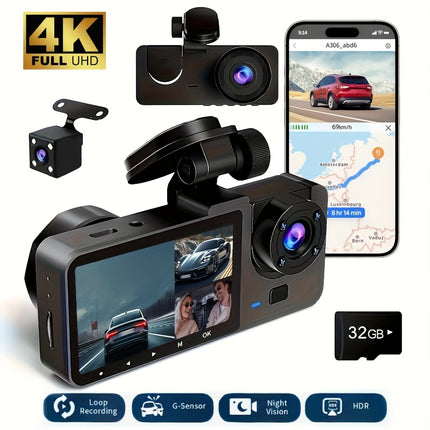 Dual Dash Cam – 4K Front & Rear Recording + 32GB SD Card Included