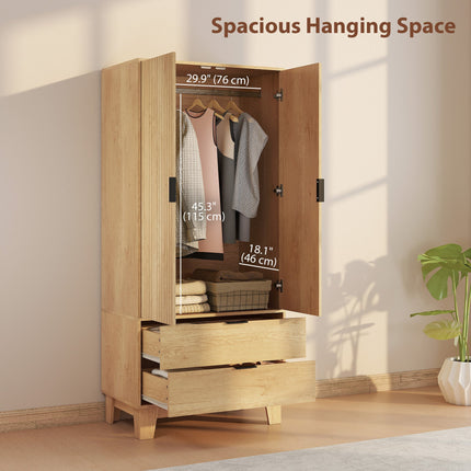 Alexis Modern Wardrobe Closet with Soft-Close Doors-Natural