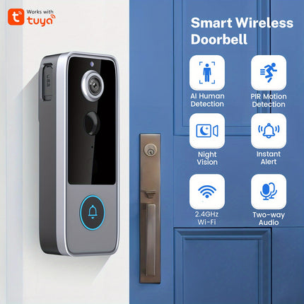Video Doorbell, Wireless Smart Doorbell, with Night Vision, Two-Way Audio