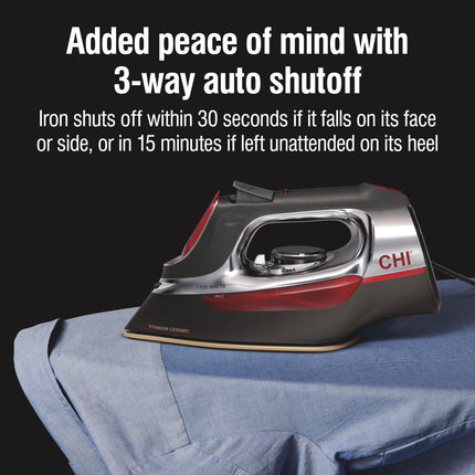 CHI Steam Iron for Clothes with 8’ Retractable Cord, 1700 Watts, 3-Way Auto Shutoff, 400+ Holes, Professional Grade, Temperature Control Dial, Titanium Infused Ceramic Soleplate, Silver (13106) 🍁 All In One Marketplace Canada
