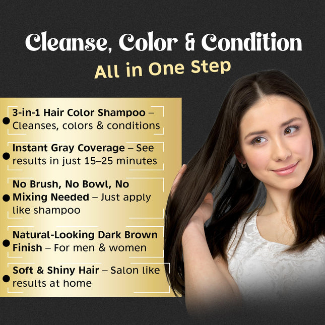 Herbishh Dark Brown Hair Dye Shampoo (500 mL), 3 in 1 Demi Permanent Hair Color Shampoo for Grey Coverage in 20-25 Minutes, Ideal for Women & Men. Ammonia-Free 🍁 All In One Marketplace Canada
