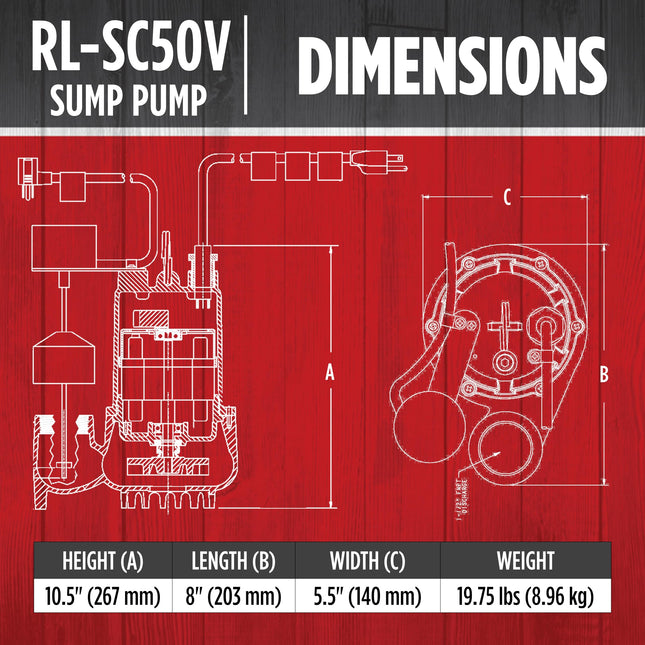 Red Lion RL-SC50V 1/2 HP Cast Iron Sump Pump – 4300 GPH