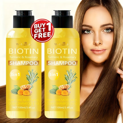 Set of 2, 3-In-1 Biotin Shampoo Featuring Rosemary And Turmeric