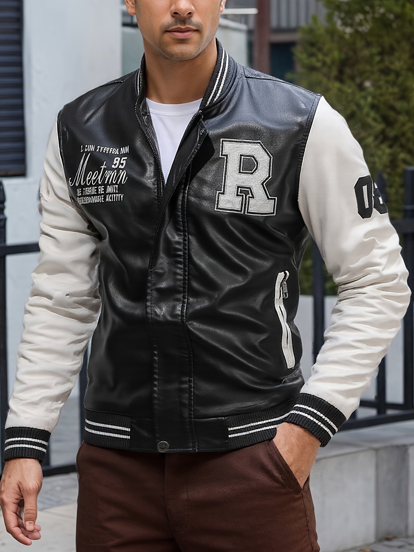 Men's Color Block PUPU PU Leather Jacket