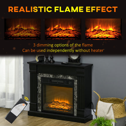 Easton Electric Mantel Wood Surround Freestanding Fireplace Heater with Overheating Protection-Black