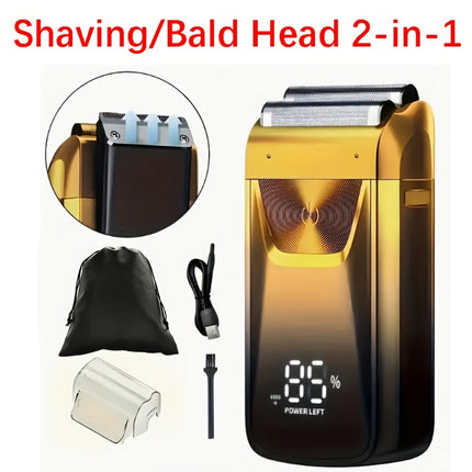 2-in-1 Electric Shaver & Bald Hair Clipper with Barber Scissors