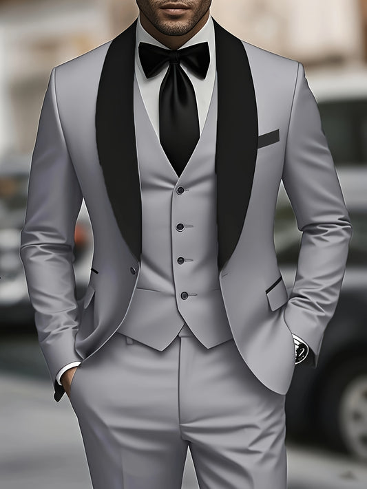 Men'S 3pcs Suit Set with Green Fruit Collar, Large Suit, Suit Pants, Formal Tie