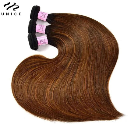UNice 100% Human Hair Bundles – Brown Balayage Straight, 3PCS Sew-In Weave”