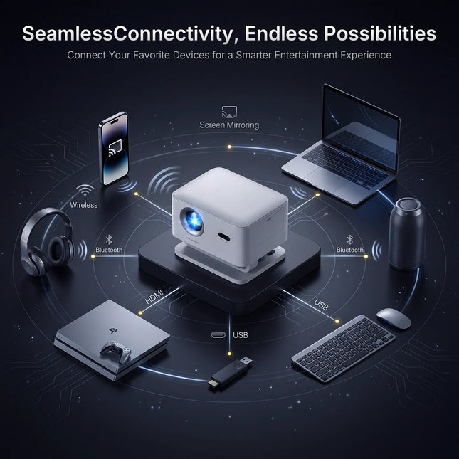 LynCast X4AR Mini Short-Throw Projector 1080P, Android 14, WiFi 6, BT 5.4