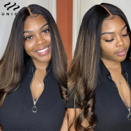 UNice 100% Human Hair Bundles – Brown Balayage Straight, 3PCS Sew-In Weave”