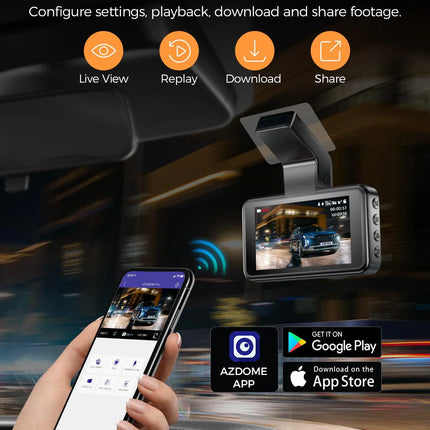 AZDOME M17 Pro 3.0 Inch ADAS Time Lapse Front and Rear 1080p Dual Lens Car Dashboard Camera App Control Car Camera