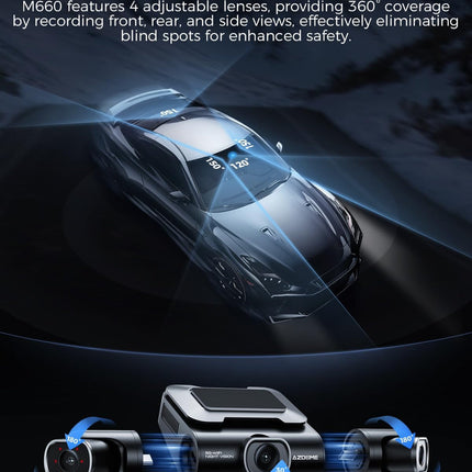 AZDOME M660 4 Channel 360° Dash Cam with 128GB eMMC, 2.5K+1K+1K+1K Dashcam