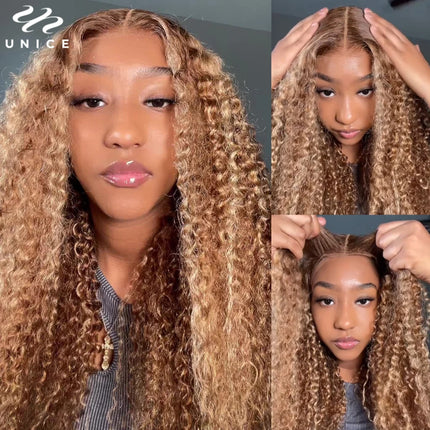 Perruque UNice Curly – Blond mèches, lace closure 6x4.75, glueless