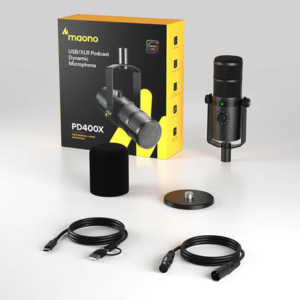 DIBELLAY Maono PD400X USB/XLR Microphone – All-Metal, Mute & Headphone, Podcast/Streaming