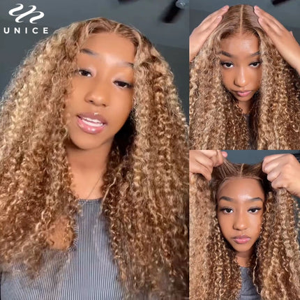 Perruque UNice Curly – Blond mèches, lace closure 6x4.75, glueless