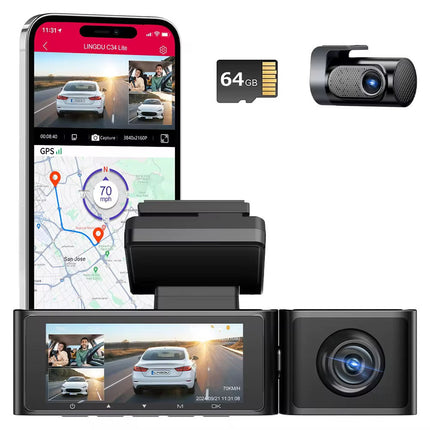 LINGDU C34 5G Wifi GPS 4K Dash Cam 2K+1080P+1080P Cam DVR Video Recorder GPS Parking Mode Dashcam Car Black Box