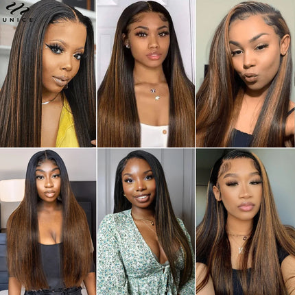 UNice 100% Human Hair Bundles – Brown Balayage Straight, 3PCS Sew-In Weave”